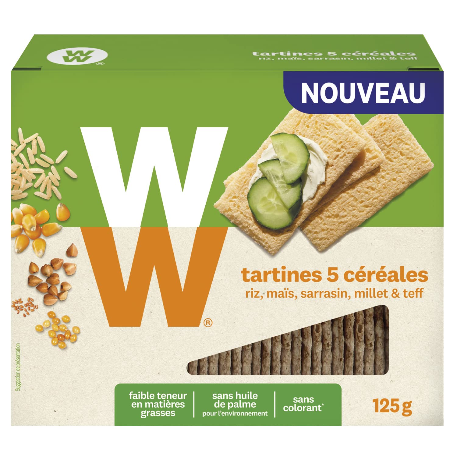 WW Tartines 5 Céréales, Faible teneur en matières grasses, Sans huile de Palme, 1 boîte, 125g, 220283
