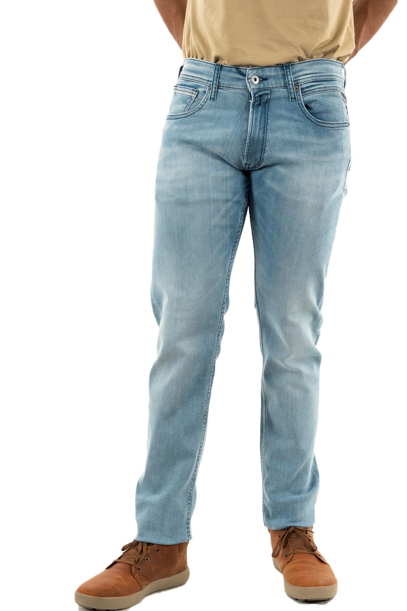 Replay men's Grover straight-fit jeans with stretch, blue (Light Blue 010), 33W / 34L
