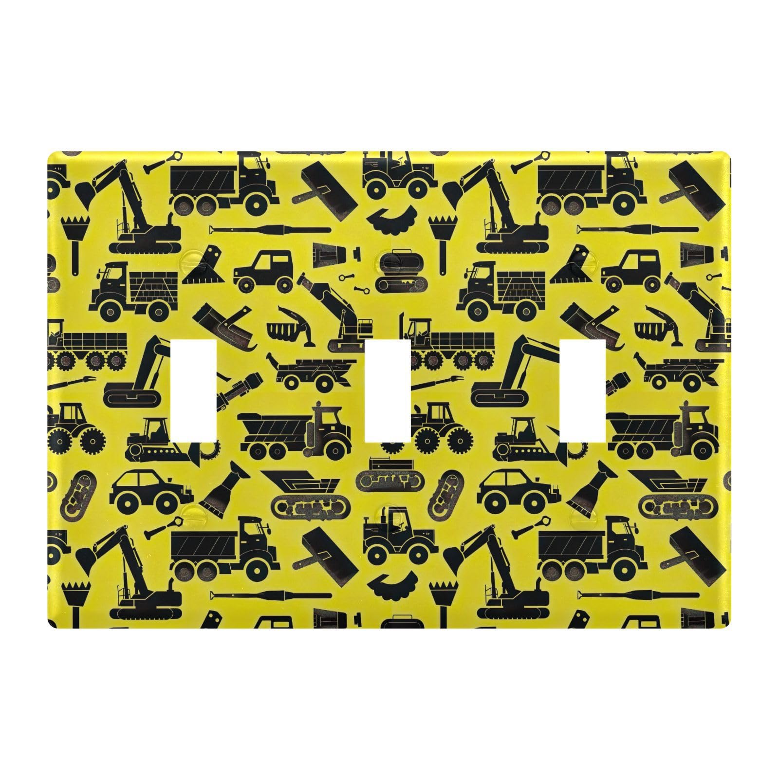 Light Switch Cover Cartoon Bulldozer Excavator Engineering Vehicle Wall Plates for Electrical Outlets 3 Gang 202b5757