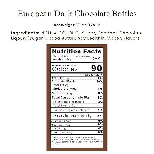 Miniatura 2 de ANDY ANAND CHOCOLATIER Botellas de chocolate negro con sabor europeo – 18 unidades, 8.47 oz de cacao agridulce sin alcohol y sin alcohol, chocolates