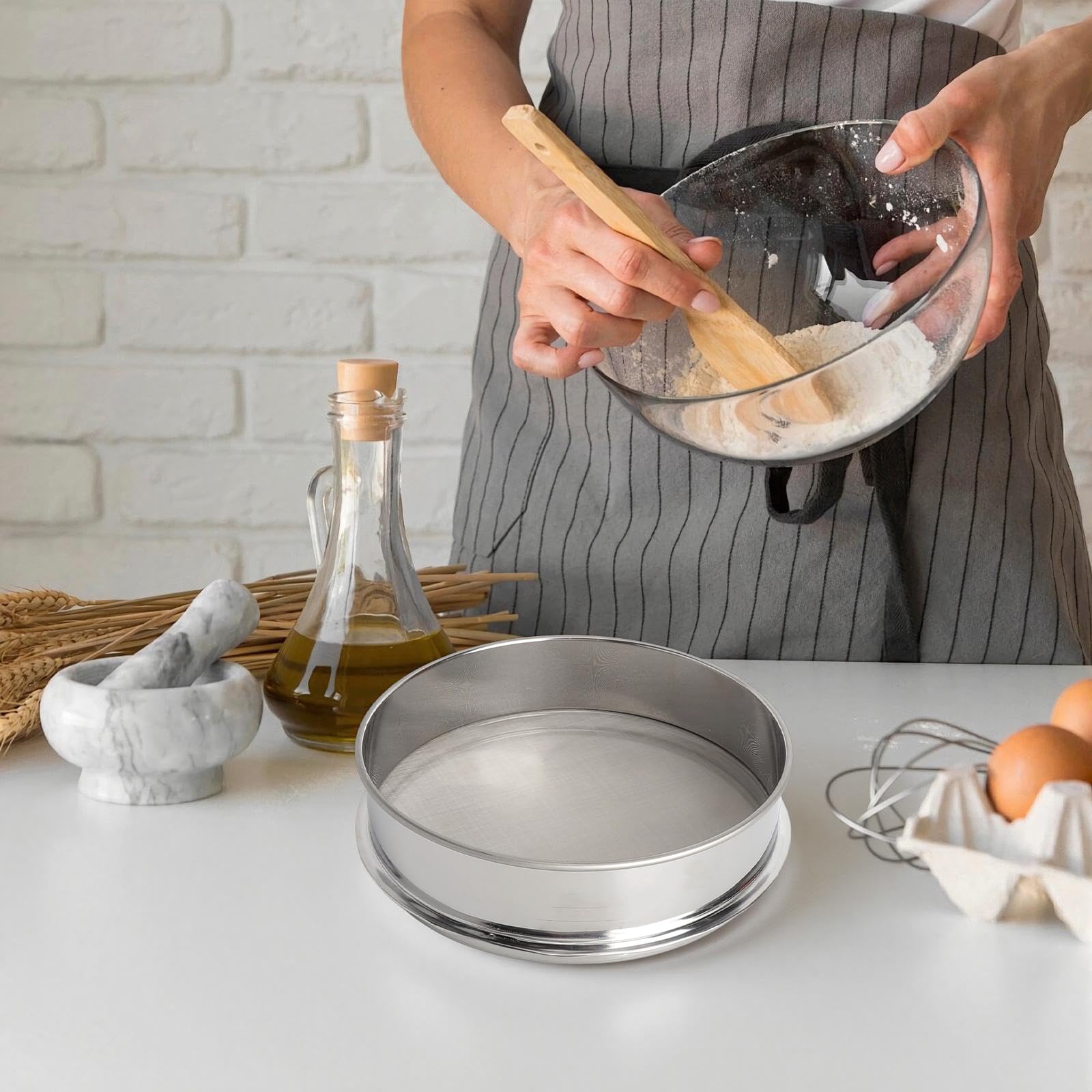 Sitko kuchenne ze stali nierdzewnej 150 z drobnymi oczkami ze stali nierdzewnej o drobnych oczkach 20 cm Ø 0,1 mm, ultra drobne drobne sitko, do mąki, sitka do mąki, cukru pudru, sosu matchy