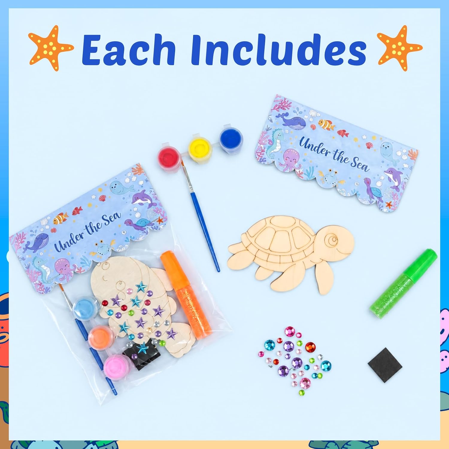 VENUSFIT Under the Sea Party Favors for Kids - 12 Pack Pre-Packaged DIY Sea Animal Painting Craft Kits, Birthday Goodie Bag Fillers, Ocean Party Supplies, Gifts & Prizes for Boys and Girls Ages 4-8