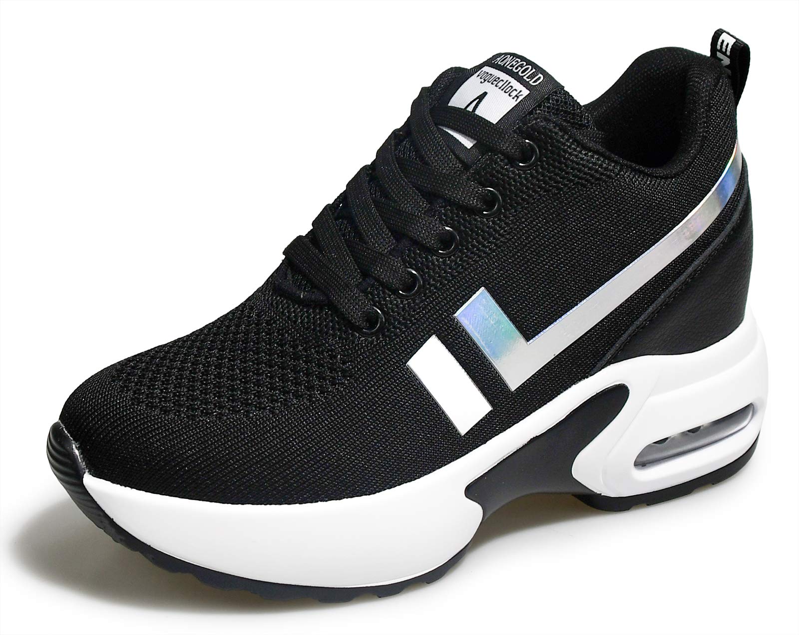 AONEGOLDWomens Knit Platform Hidden Wedges Sneaker High Top Athletic Walking Shoes High Heel Mesh Fashion