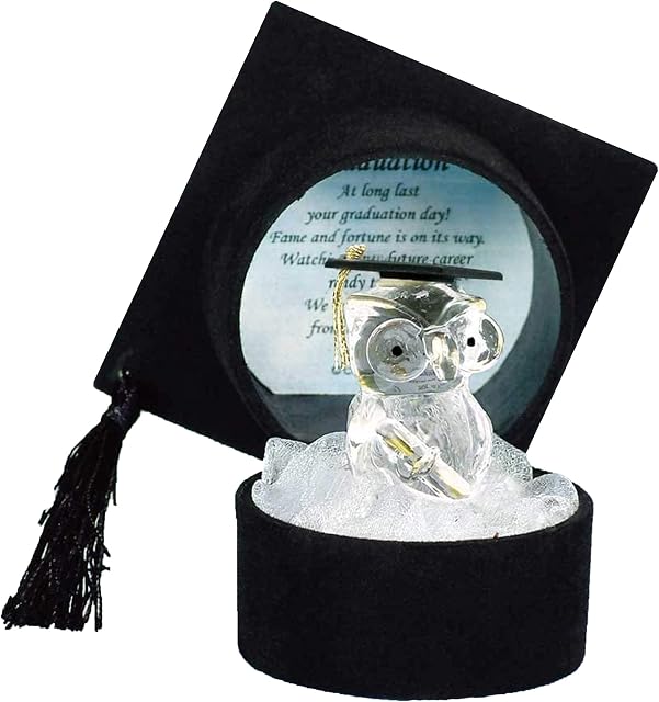 GRADUATION GIFTS University College Degree Pass Present Crystal Owl in Black Graduation Hat / Mortarboard Cap Gift