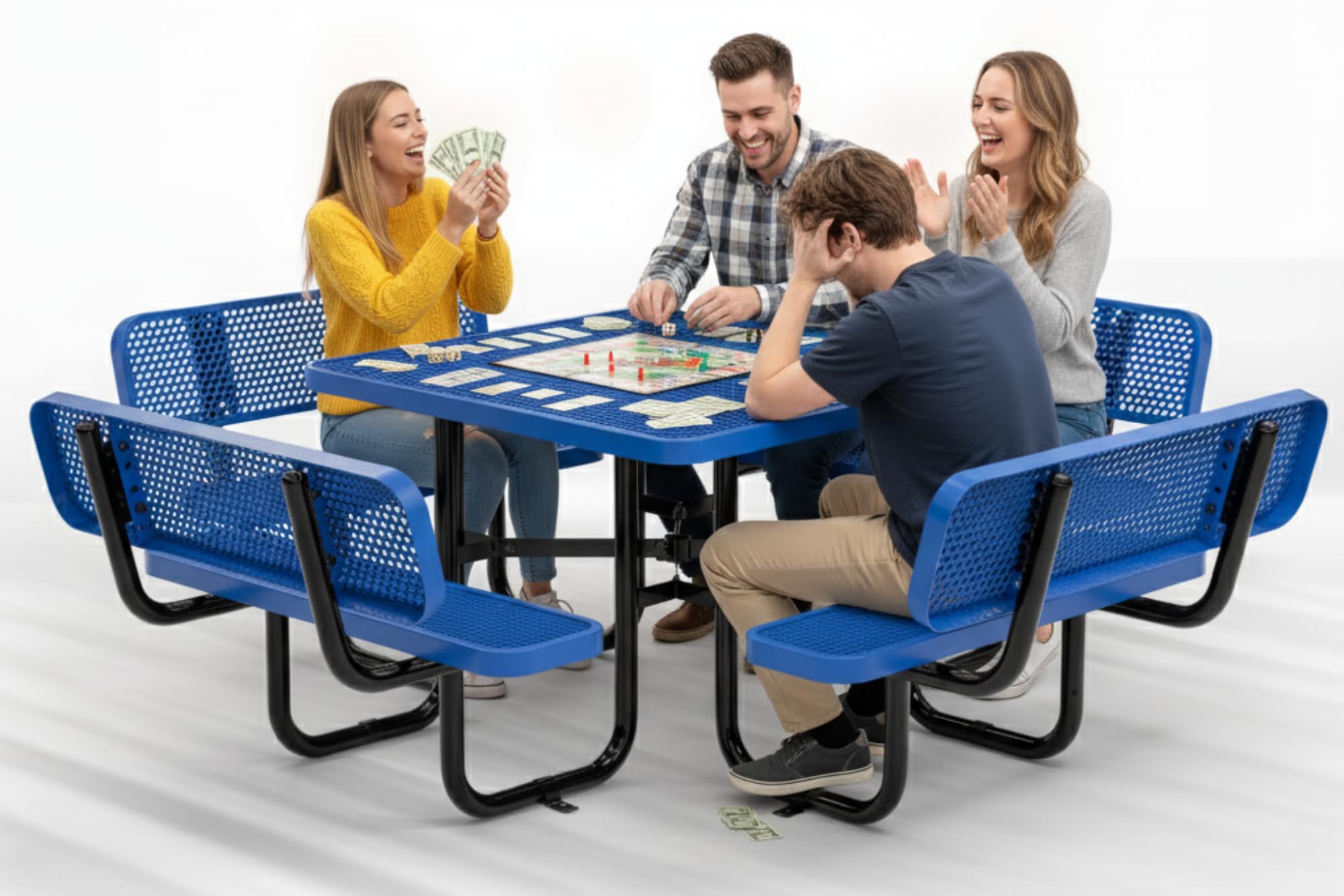 OUTTANS Metal Picnic Tables for Outdoors with Umbrella Hole - Coated Steel Heavy Duty Commercial Grade Furniture with