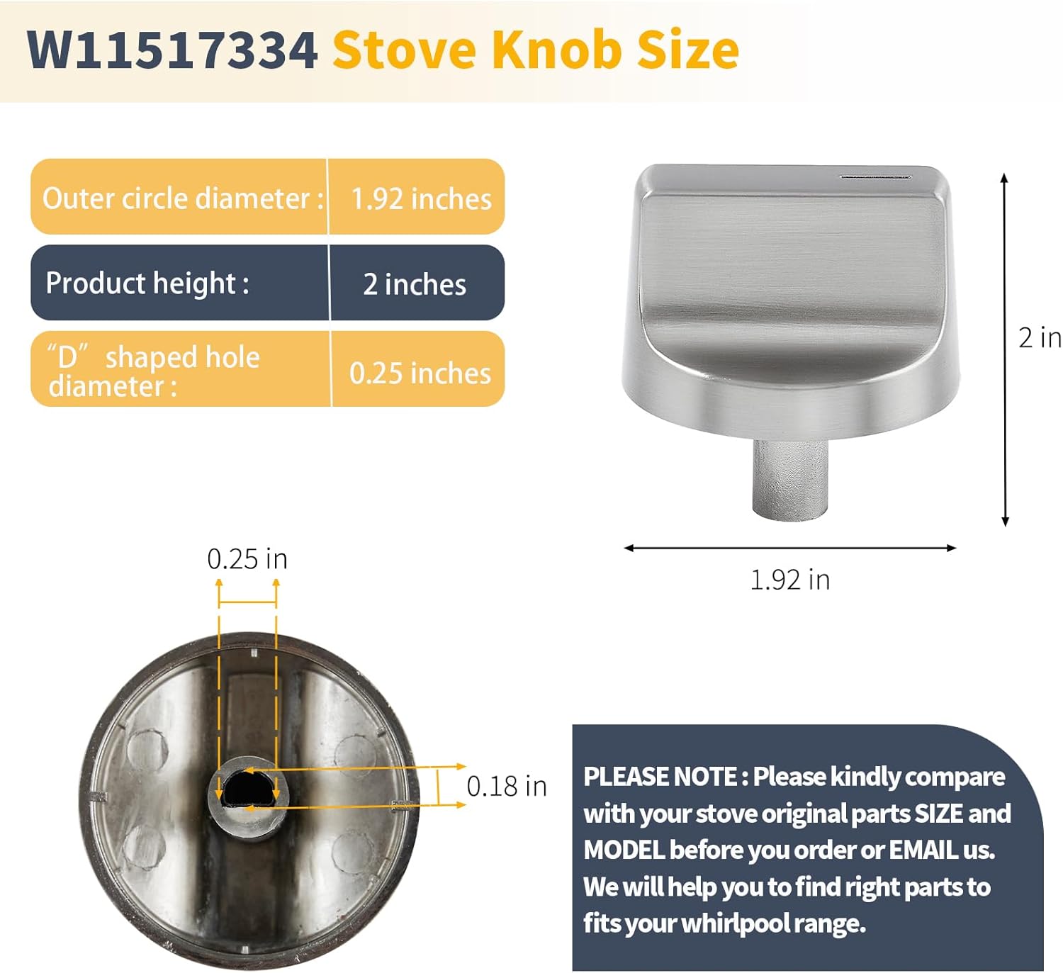 Allstare Stainless Steel W11517334 Stove knobs Replacement for Whirlpool Stove Parts Oven Knobs WEG745H0FS0 WEG515S0FS0 W11122869 Whirlpool Gas Range Parts Cooktop Control Knobs 4 Pcs