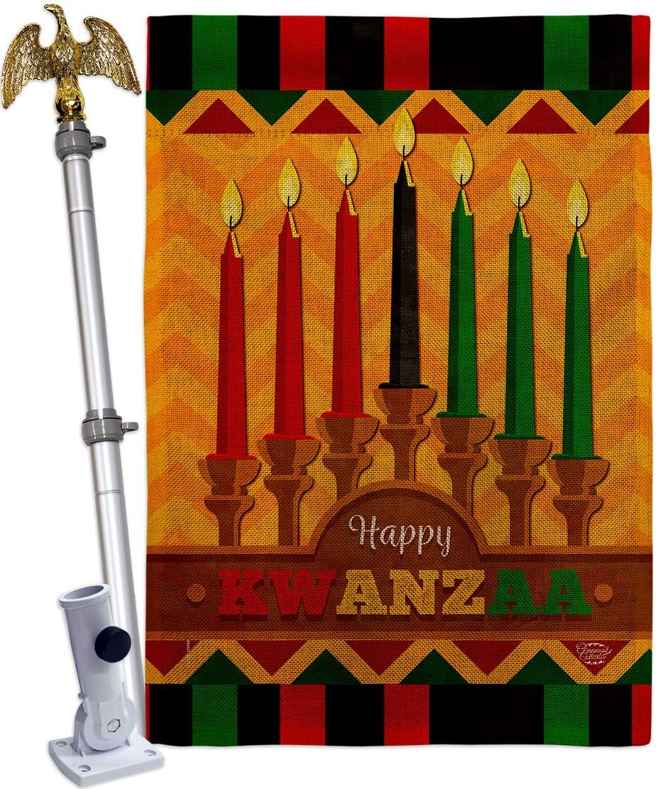 Kwanzaa Happy Holiday House Flag Winter Kinara Candles Celebrates African Americans Heritage Small Decorative Gift Yard Banner Double-Sided Made in USA 28 X 40