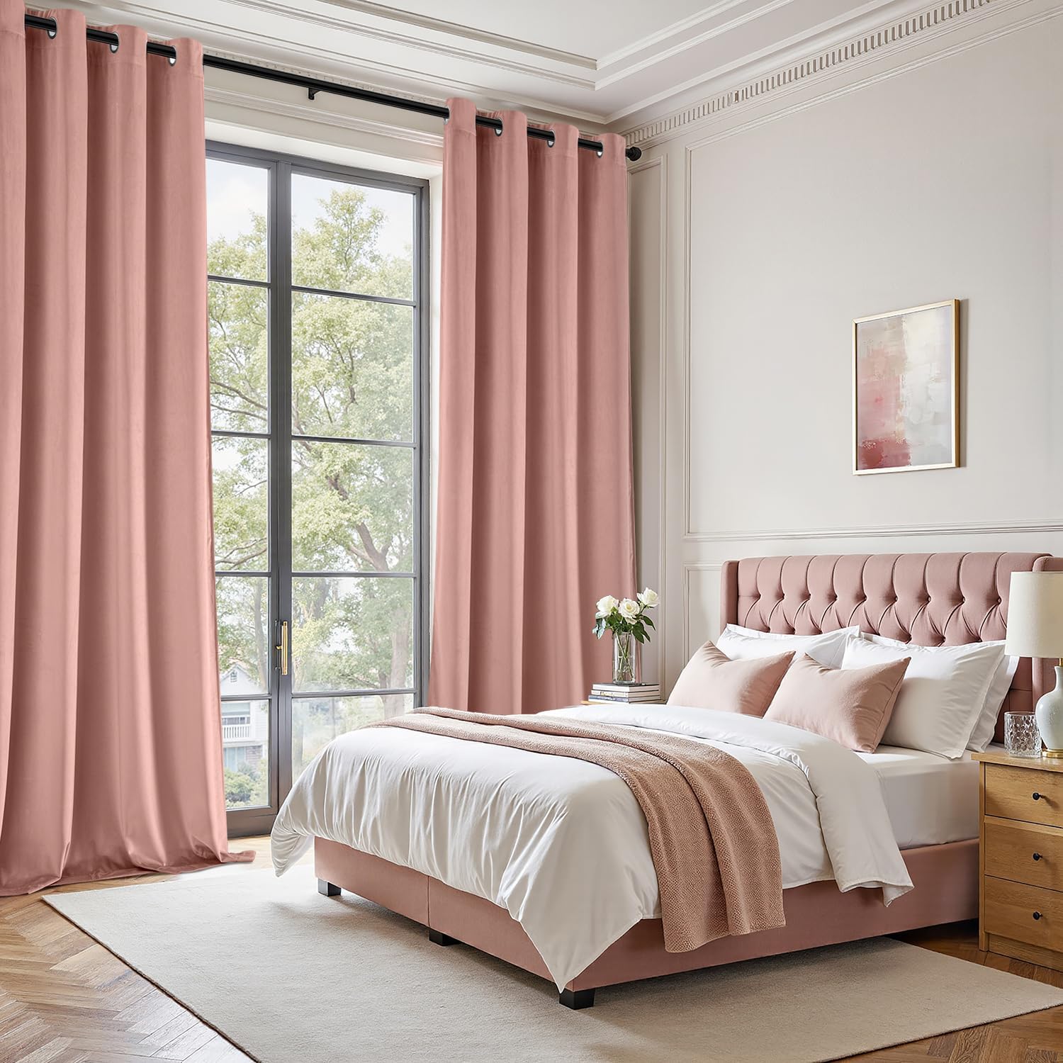 ANRODUO Light Pink Velvet Curtains 45 Inches Long Blackout Thermal Insulated Soundproof Curtain Privacy Room Darkening Curtains Grommet Window Drapes for Bedroom Living Room 42 x 45 Inch Set of 2