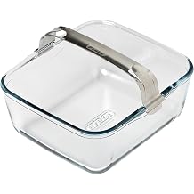 PYREX Ideal Air Fryer Glass Baking Dish 20 x 18 cm with Detachable Stainless Steel Clip Handle for Single Basket Air Fryers, Ultra-Resistant Borosilicate Glass, 2 L