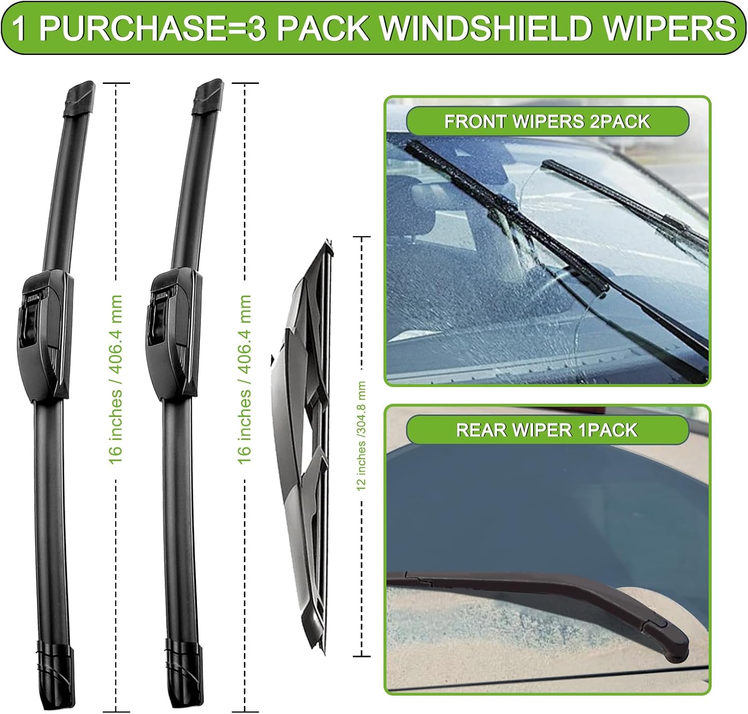 PARRATI® Windshield Wipers for Jeep Wrangler 2018-2025,16"+16" Front and 12" Rear,OEM Replacement Wiper Blades,Quiet & Streak-Free(Set of 3)