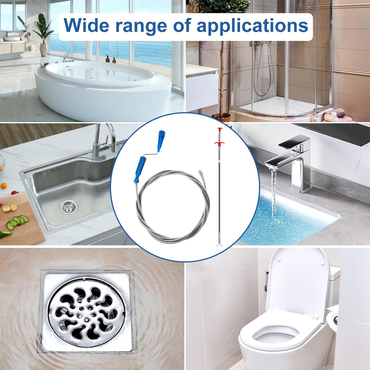 Furet Déboucheur Canalisation Professionnel Lot de 2 3m 0,6m Pour WC Evier