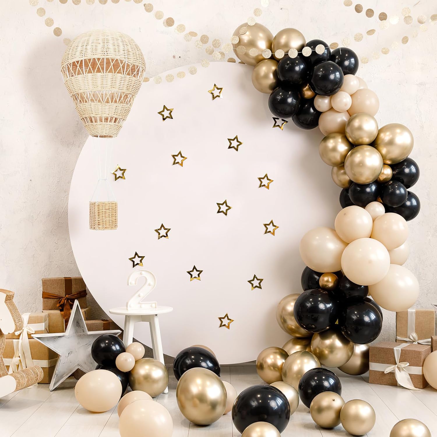 Cabilock Rattan Hot Air Balloon Decor 22.44 Inch Hanging Wall Ornament for Nursery Kids Room Preschool Party Photo Booth Prop