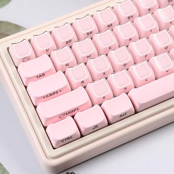 Cute Pink Cat Keycaps, Side Printed Crystal Jelly Keycap Set, MAO Profile