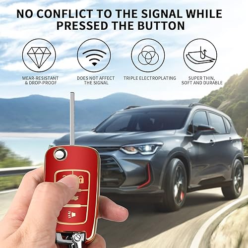 Miniatura 9 de QBUC Funda para llavero Chevy para 4 botones con llavero, para Chevrolet Equinox Camaro Cruze Malibu Sonic Buick Terrain