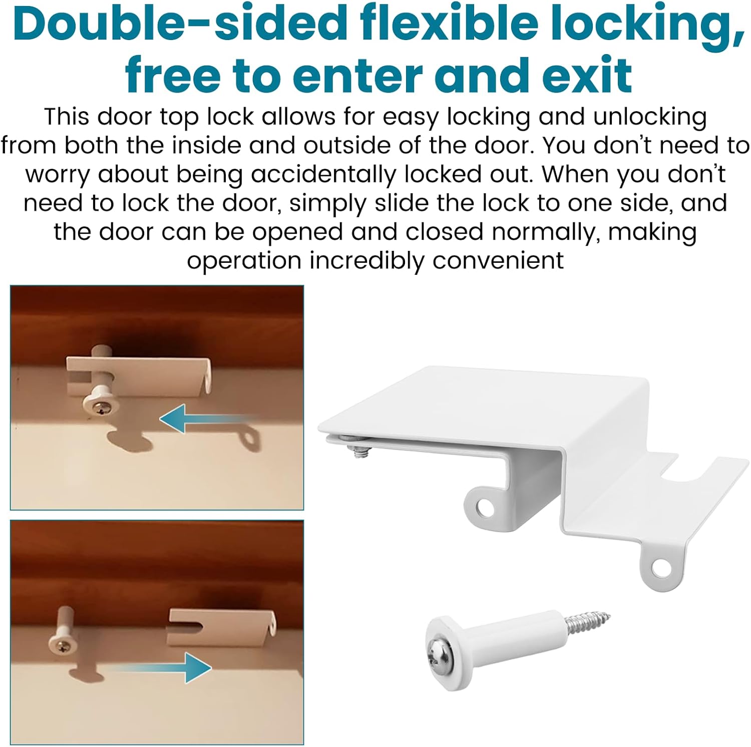 Child Safety Door Top Lockprevents children and pets from opening the door, Top Door Lock for Interior and exterior doors, Adjustable Child Locks (2 pcs)