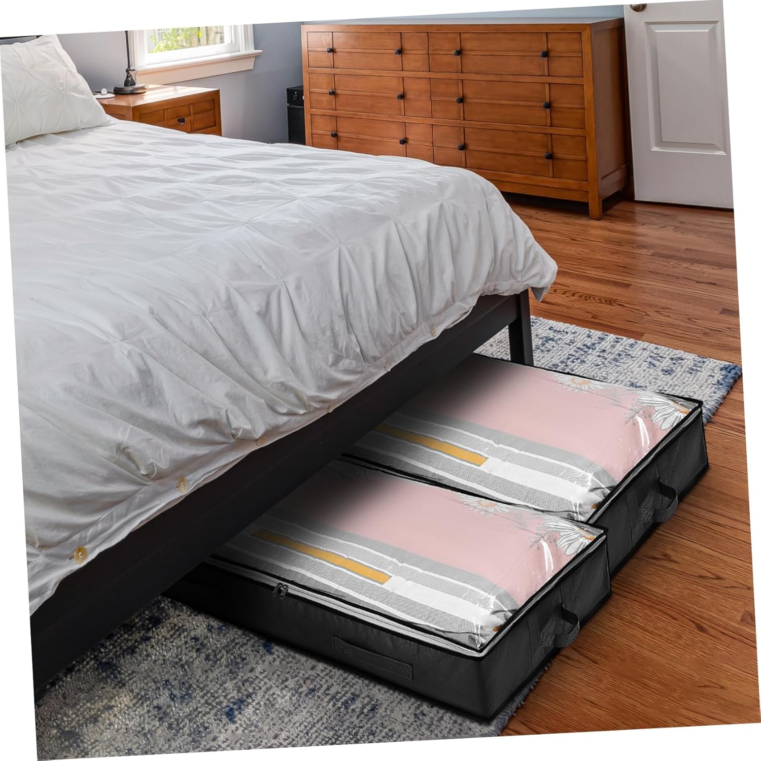 Bed Storage Bags 4pcs Zippered Clothing Organizers for Clothes and Comforters Heavy-Duty Fabric Space-Saving Storage Solution for Bedroom and Closet