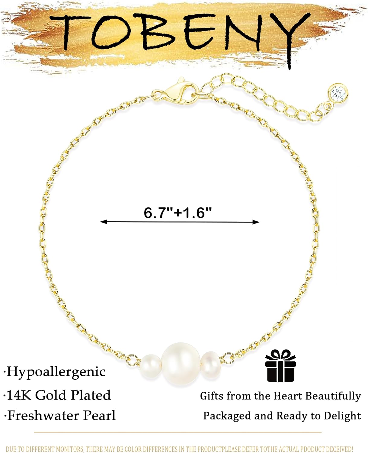 TOBENY Gold Pearl Bracelets for Women trendy 14k Gold Plated Natural Freshwater Pearl Bracelet Dainty Pearl Beaded bridesmaid wedding Non Tarnish Link Bracelet Jewelry Gifts - Image 6