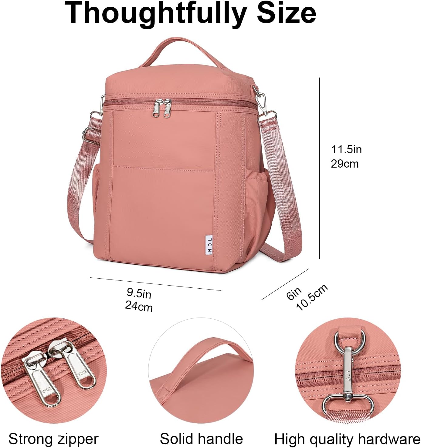 NOL Natural Organic Lifestyle Insulated Lunch Bags for Women Cooler Bag Lightweight Nylon Waterproof Lunch Box For Work (Dark Pink, Large) - Image 3
