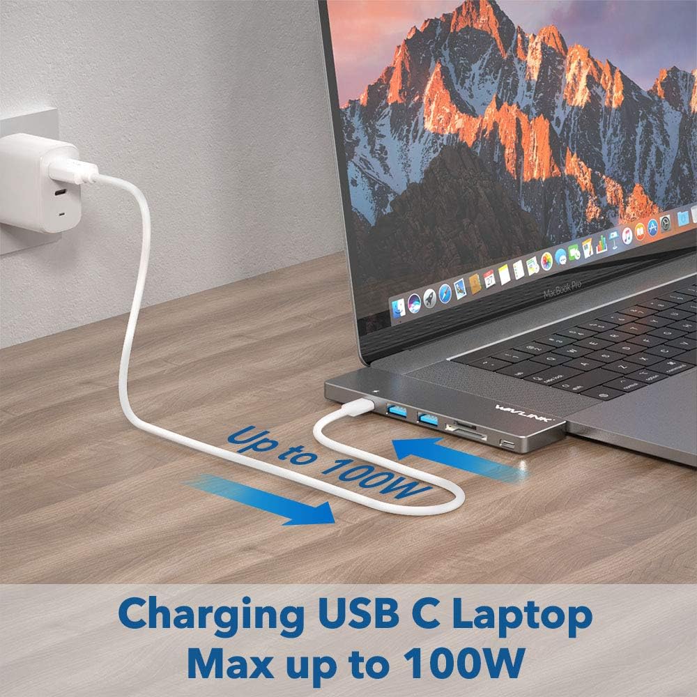 Best Cyber Deals 🔥 USB C Hub Adapter for MacBook Pro 2016/2017,Wavlink Pass-Through Charging PD Hub Adapter,Dual Type C Aluminum Hub for MacBook with 4K HDMI, SD/Micro SD Card Reader,USB3.0 (Space Gray)