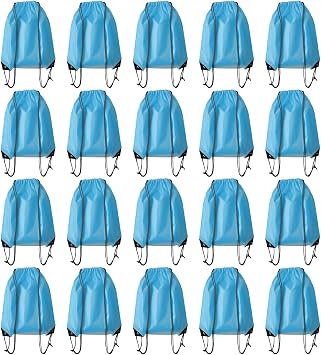 Drawstring Backpack Bulk 20 Pcs Draw String Backpack Bags DIY Gym Sports Traveling Yoga Cinch Bag Sackpack Drawstring Sky Blue light blue