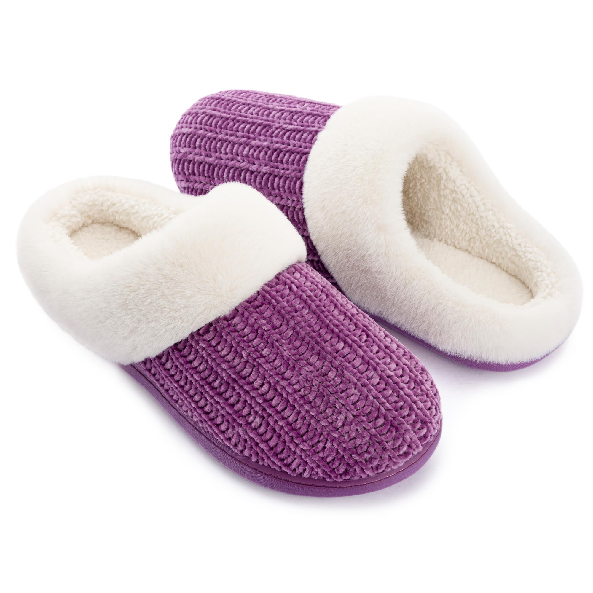 RockDove Womens Plushloom Warm Chenille Knit Cute House Slipper with Sherpa Fleece Lining Memory Foam Cushion and Non