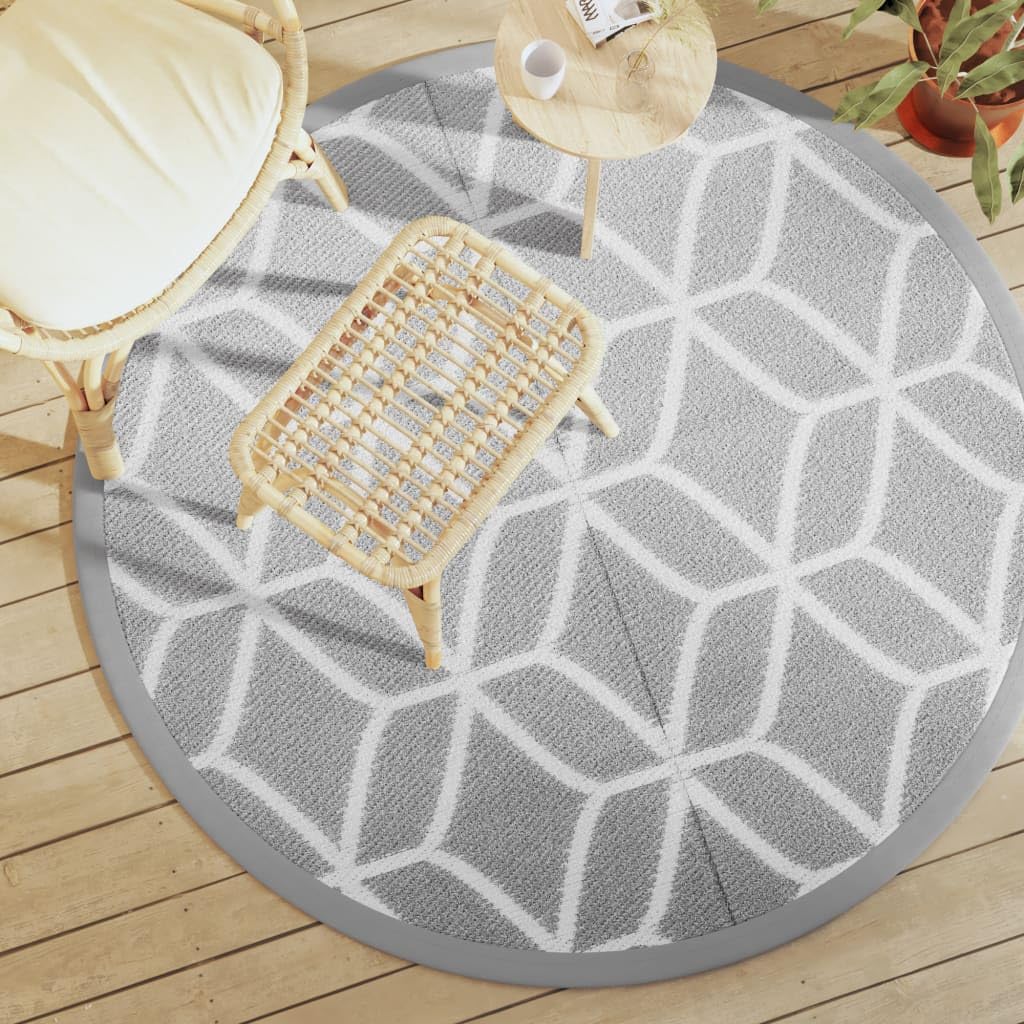 Tappeto per esterni grigio, Ø 160 cm, rotondo, reversibile, per balcone, terrazza, giardino, rivestimento in plastica impermeabile, facile da pulire