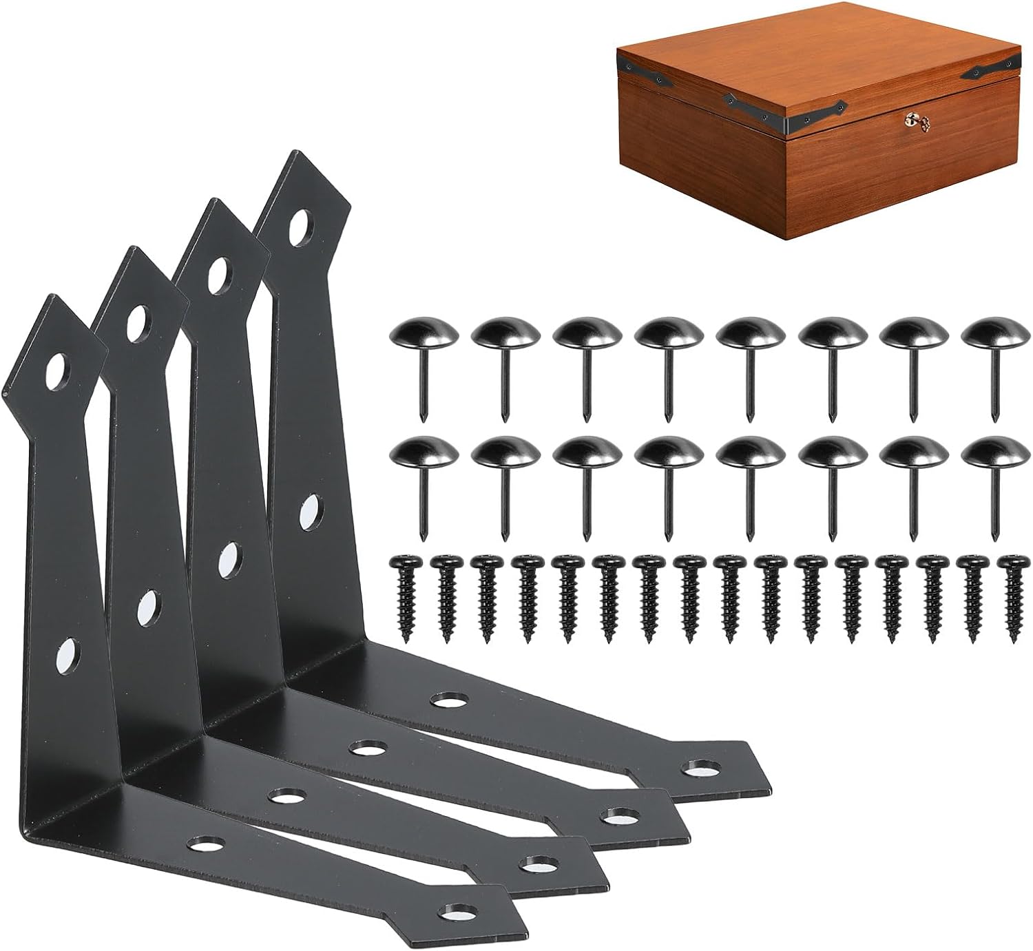 uxcell 4 Sets Decorative Corner Brackets 3.9"x3.9"x0.8", Flat L-Shaped Brackets Metal Corner Protector for Sliding Barn Door Shutters Garage Decorative, (Black, l Shape)