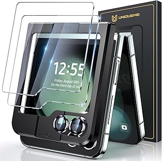 UniqueMe for Samsung Galaxy Z Flip 5 Screen Protector, 9H+ Front Tempered Glass 2pcs + Camera Lens Protector 2pcs HD Clear Anti-Scratch [Case Friendly] [Bubble Free] Fingerprint Compatible