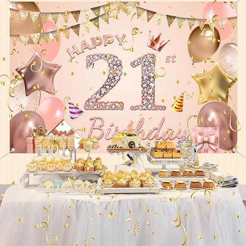 Miniatura 3 de Cartel de tela con texto en inglés Happy 21st Birthday para niñas y jóvenes de 21 años, cartel de tela para fiesta de cumpleaños de mujer joven,
