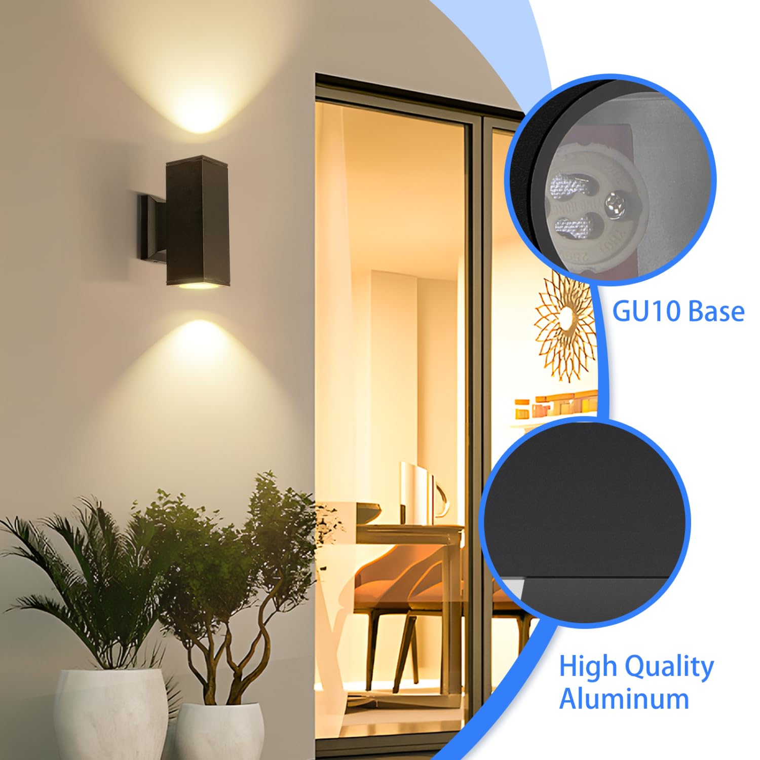 Aigostar LED Wandleuchte Rechteck GU10 Aluminium Up Down Außenwandleuchte Wasserdicht Außenleuchte Außenlampe Wandspot für Innen und Außen, Schwarz(4er-Pack), Keine Glühbirne enthalten