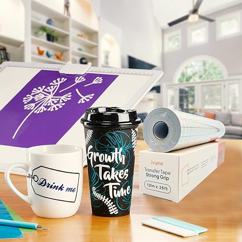 Miniatura 6 de iVyne Cinta de transferencia para vinilo Cricut, rejilla roja de 12 pulgadas x 25 pies, rollo de papel de transferencia de agarre estándar adecuado