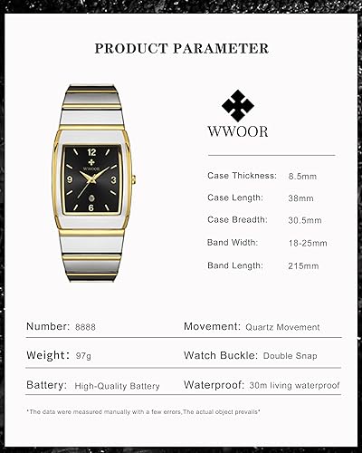 Miniatura 3 de WWOOR Relojes cuadrados para hombres y mujeres, reloj cuadrado de acero inoxidable para hombre con fecha, reloj casual con fecha cuadrada