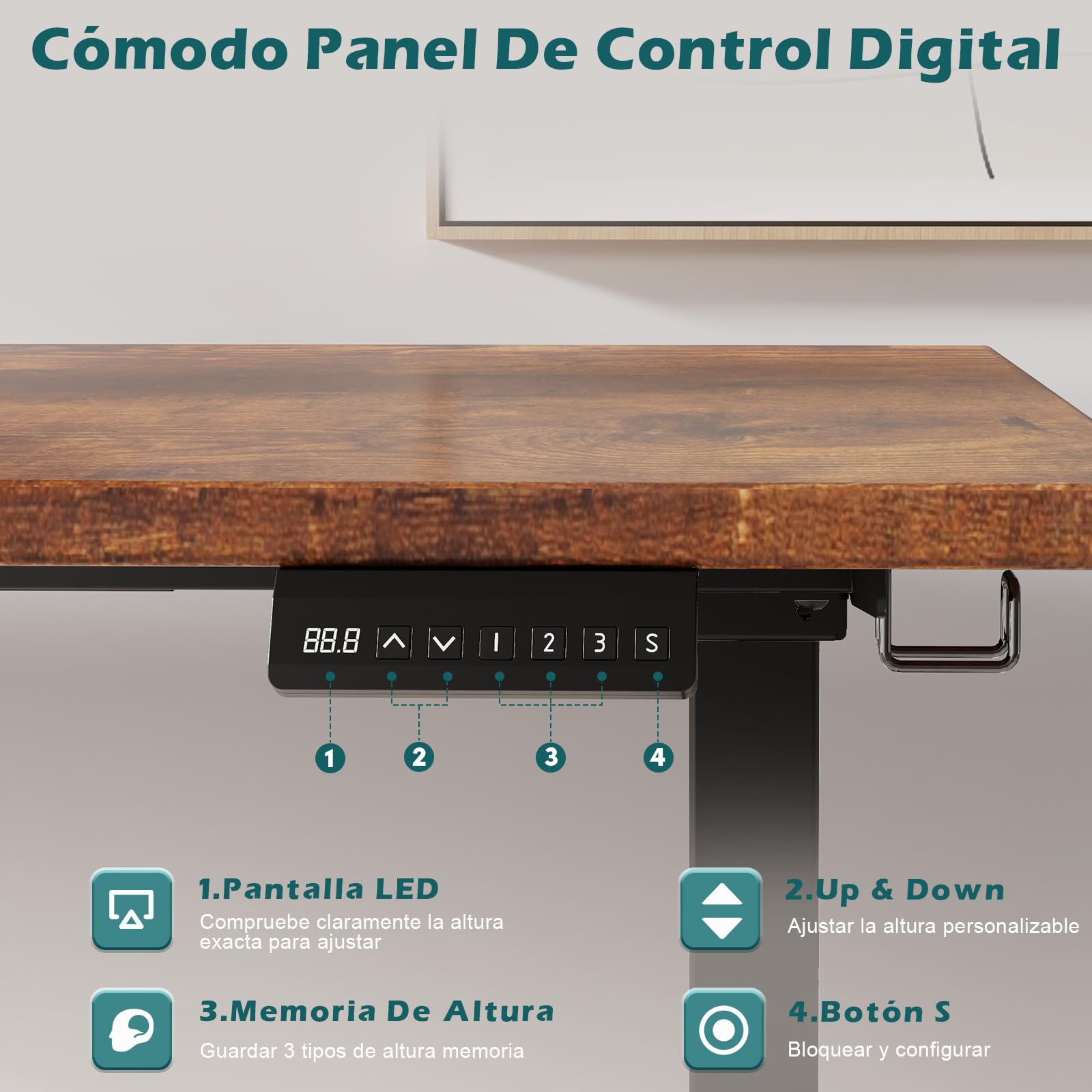 Devoko Estructura de Escritorio Regulable en Altura 73-120cm con 2 Motores Potentes Marco de Escritorio de pie con 3 Botones de Memoria y Ruedas, Ganchos, Caja de Gestión de Cables Negro | Doble motor silencioso, altura ajustable, ruedas móviles + ganchos