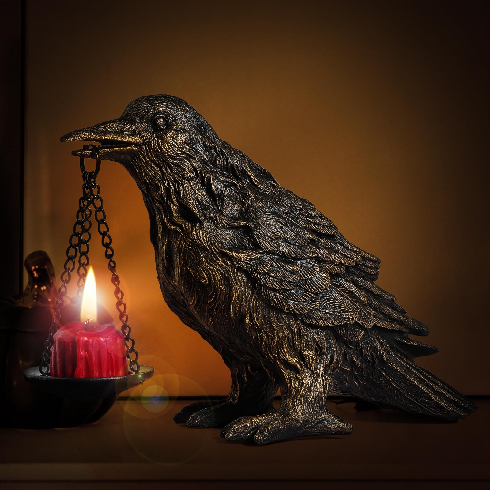 Halloween Decorations Indoor Gothic Home Decor Raven Lamp Tealight Holder for Bedroom Fake Crow Candle Holder Halloween Table Decorations Black