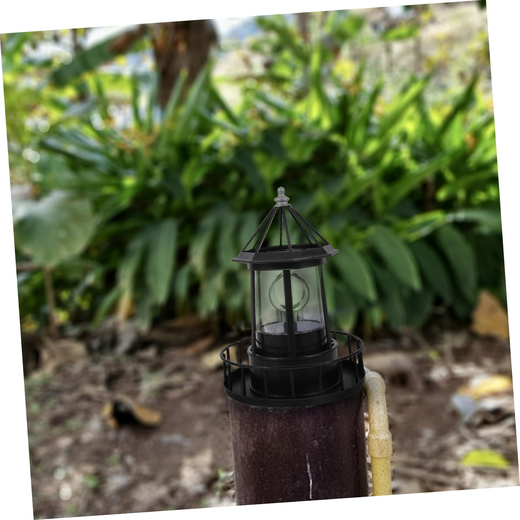 Garneck Baliza Giratoria Led Solar Decorativa Para Jardín Negro Luz Giratoria De Torre Lámpara De Paisaje Para Iluminación Exterior