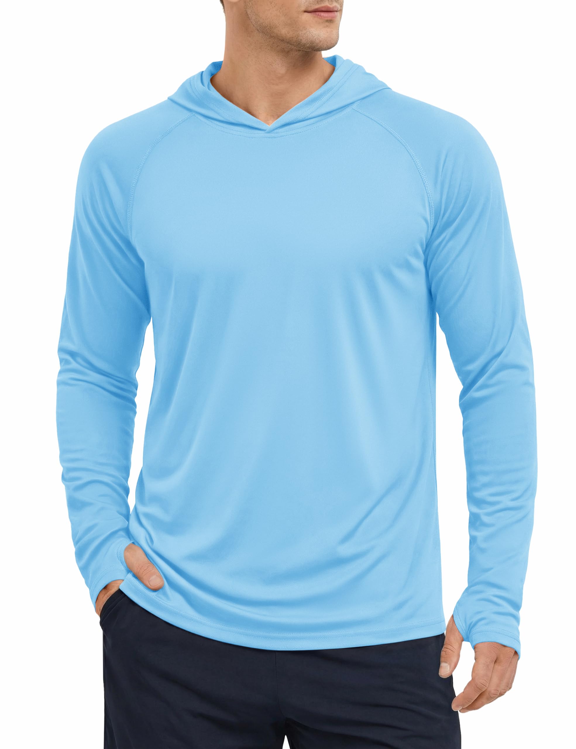 KEFITEVD Rash Guard for Men UPF 50+ Fishing Hoodie Shirt SPF Long Sleeve UV Sun Protection Swimming T-Shirts Lightweight