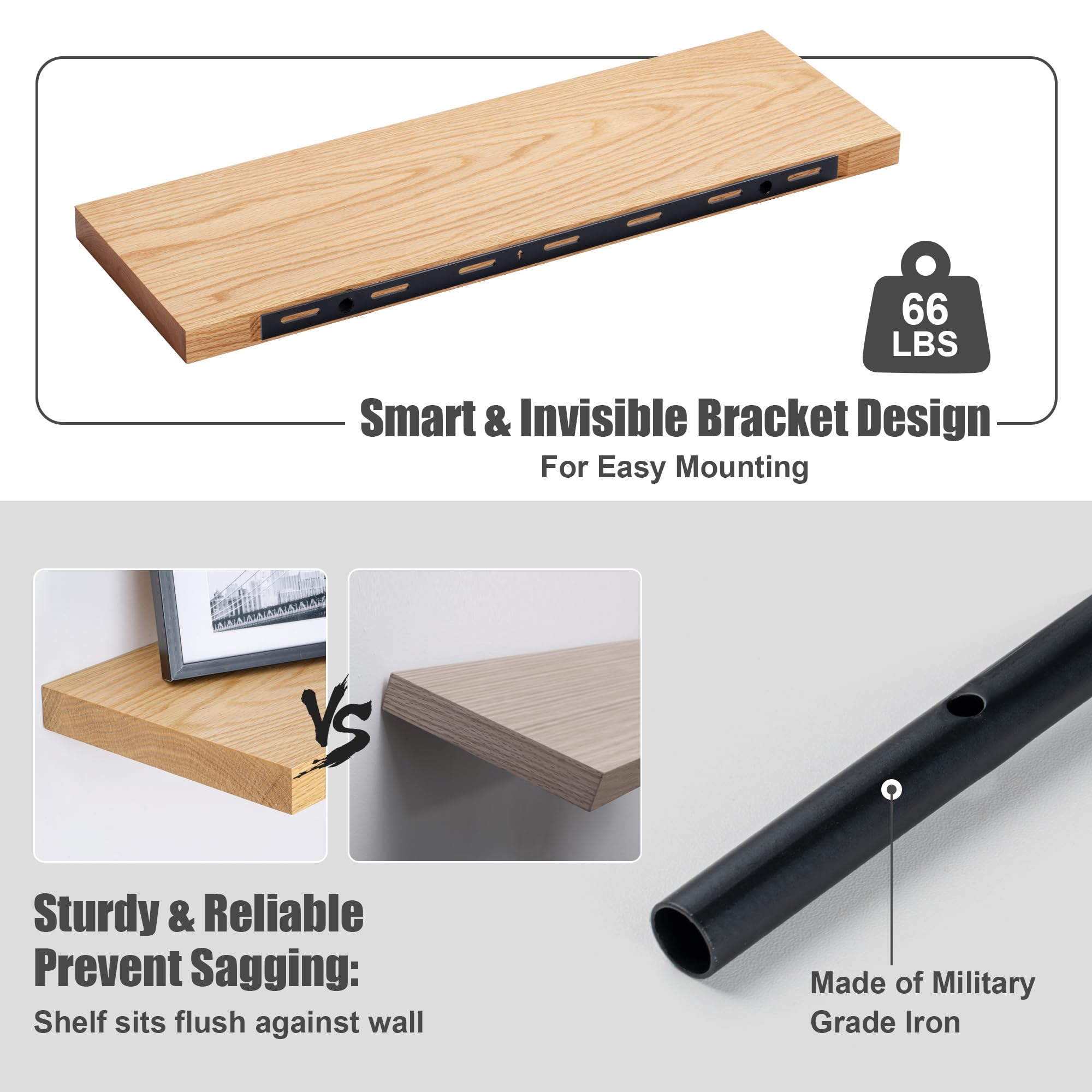 Natural Oak Floating Shelves for Wall, 24