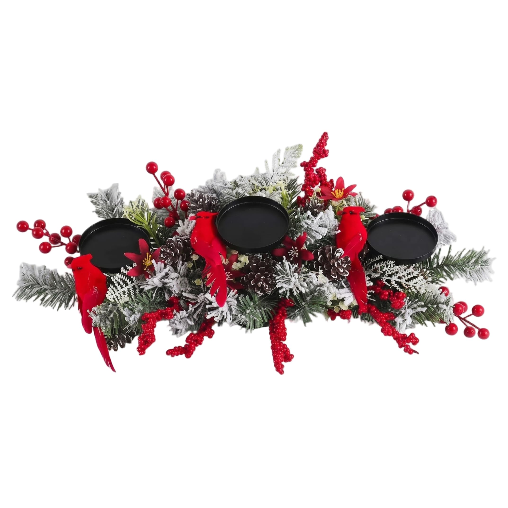 Centro de Mesa navideño candelabro Floral Cardenal Rojo/Negro