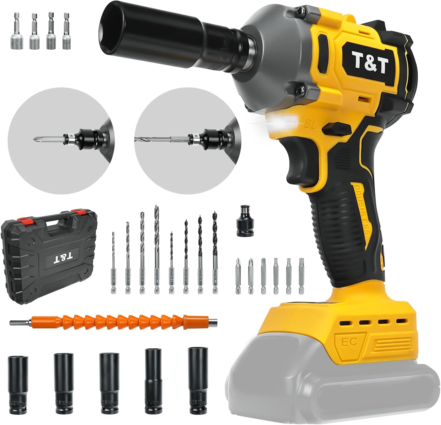 Cordless Impact Wrench For Dewalt 20V MAX Battery, Brushless Motor With - View #2
