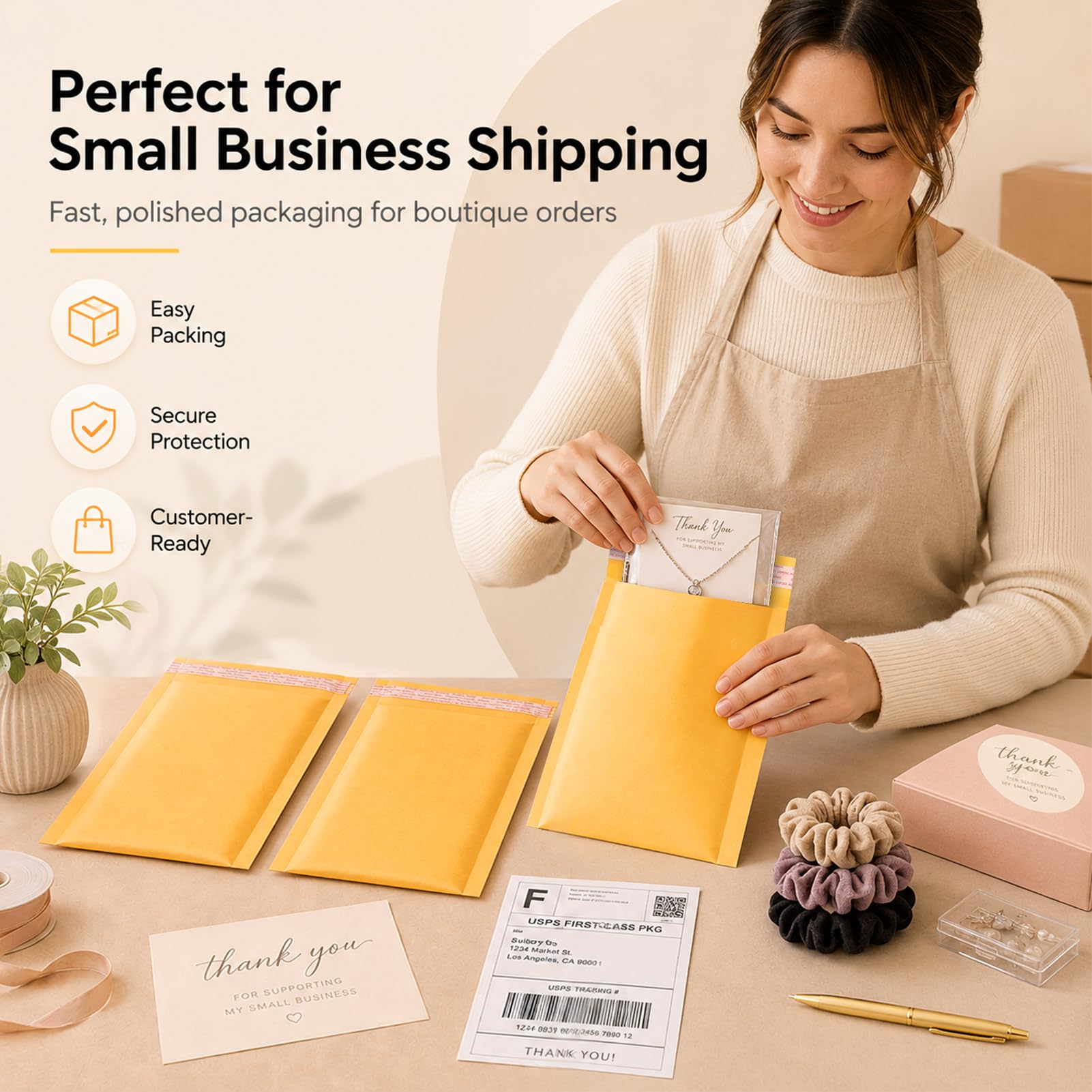 Switory 50pc A5 15,3cmx26,9cm Kraft Bubble Mailers Sobres Acolchados Autoadhesivos para Embalaje de Oro