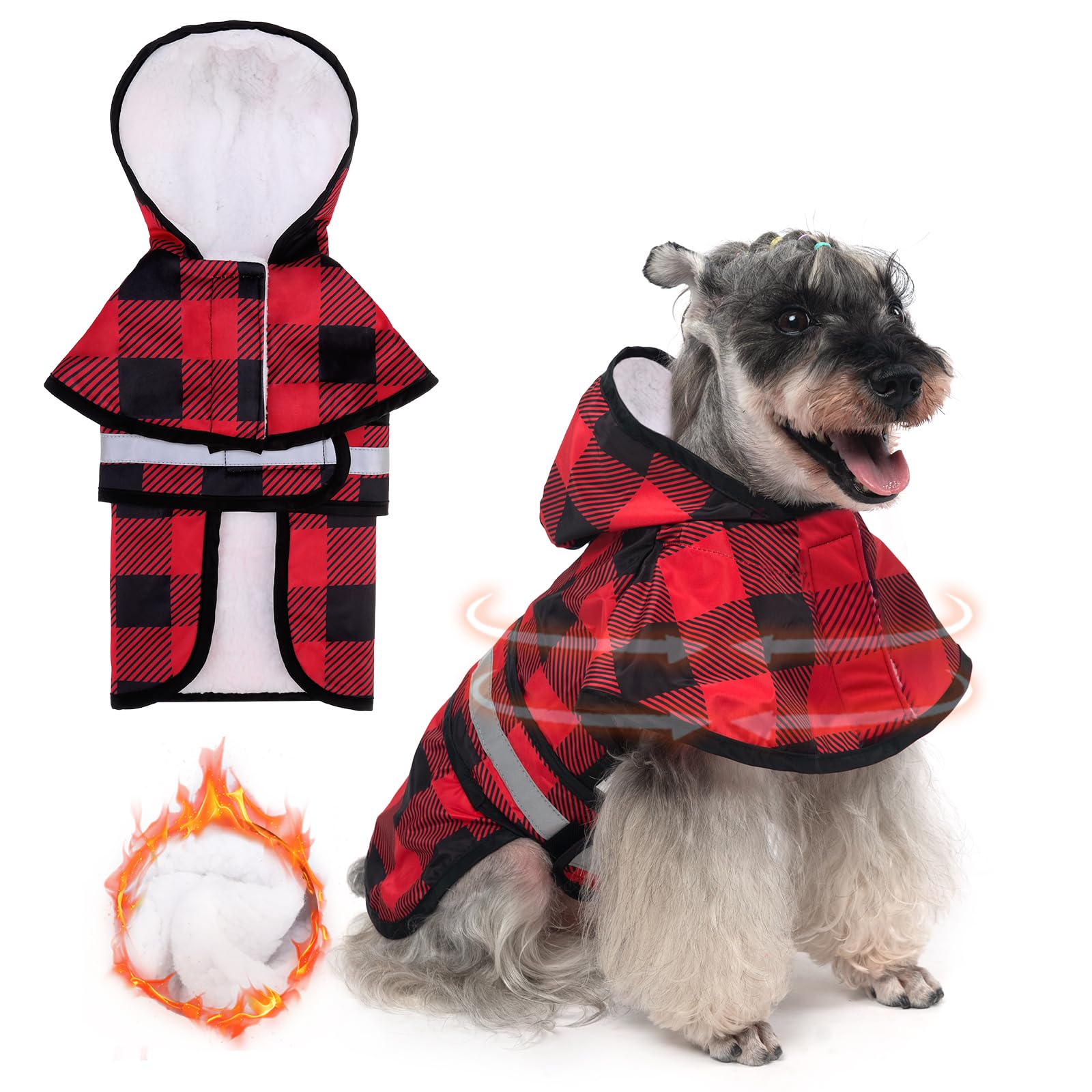 Manteau de pluie pour chiens KOOLTAIL imperméable avec doublure polaire et trou laisse