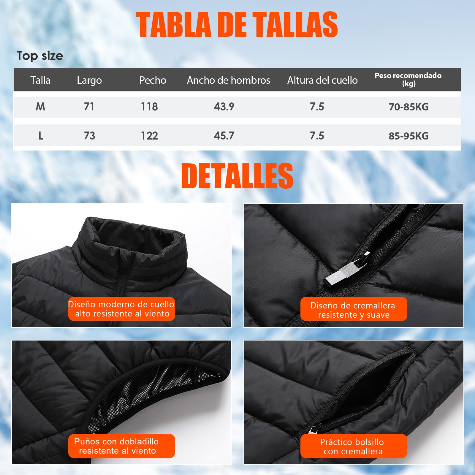 Chaleco Calefactable Hombre, Chaleco Eléctrico Calefactable 3 Niveles de Temperatura, 15 Zonas de Calefacción Chaleco Calefactable, para Esquí Camping Caza Pesca Moto (Negro M)