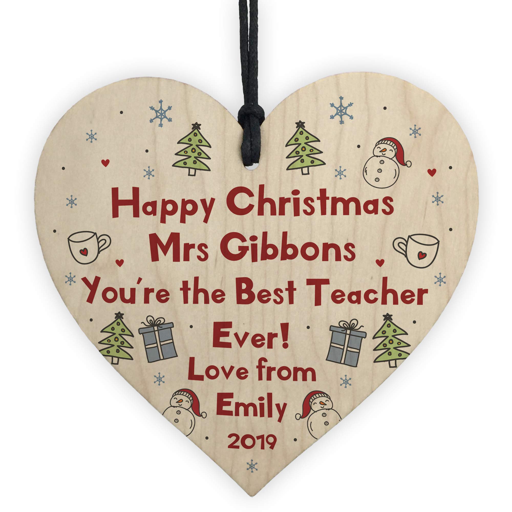 Handmade Christmas Hanging Heart Personalised Best Teacher Gift Thank You Gift From Child
