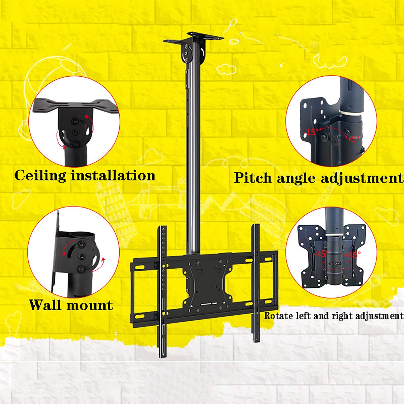 Soporte de montaje ajustable para TV para pared y techo, compatible con la mayoría de televisores de 32 a 65 pulgadas, alcance de 2,5 m, gira e inclina para un ángulo de visión óptimo