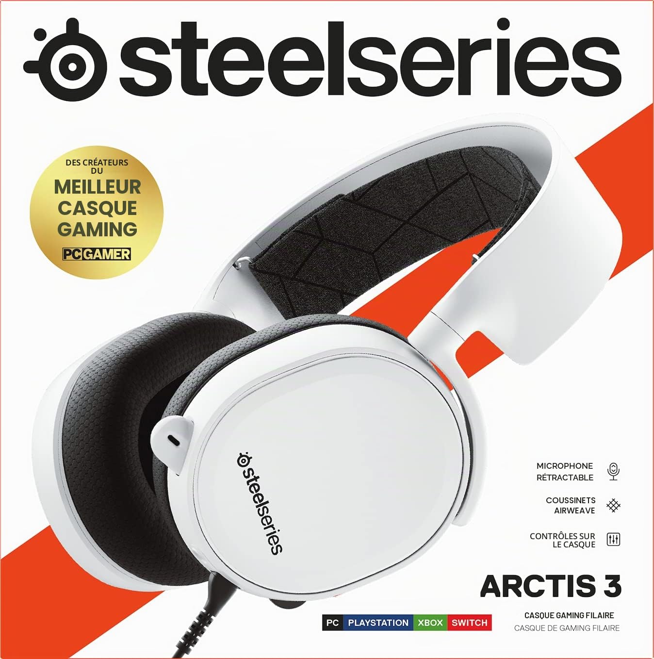 SteelSeries Arctis 3 - Casque de Jeu toutes Plateformes - pour PC, PlayStation 5, PS4, Xbox One, Nintendo Switch, RV, Android et iOS - Blanc
