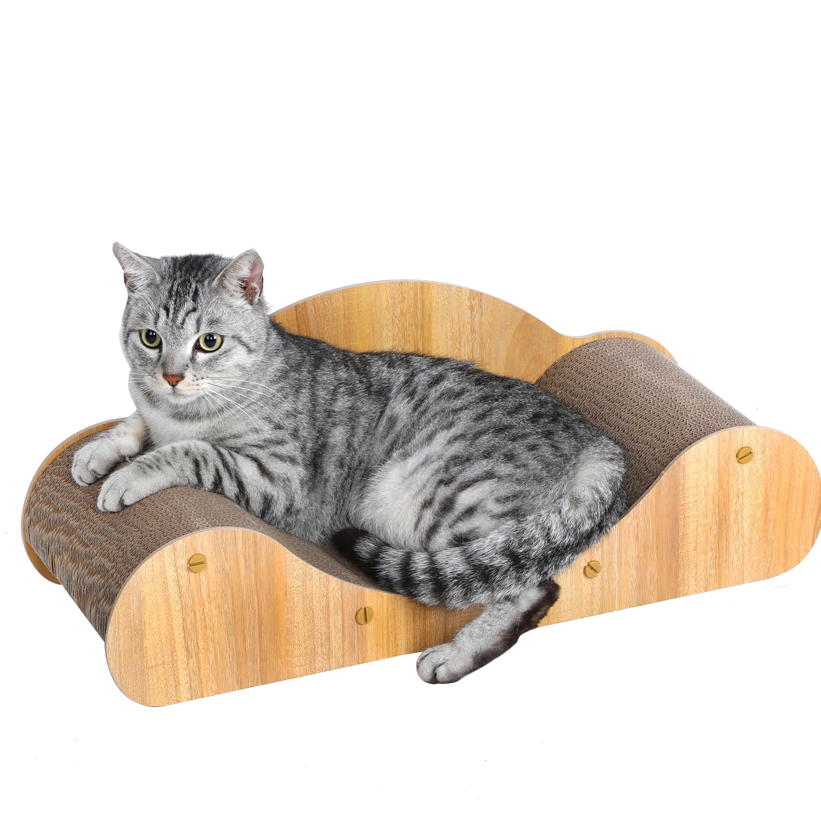 FluffyDream Cat Scratcher Cardboard, Scratching Pad House Bed Furniture Protector, Infinity Shape, Curved (Wood, Round Sofa)