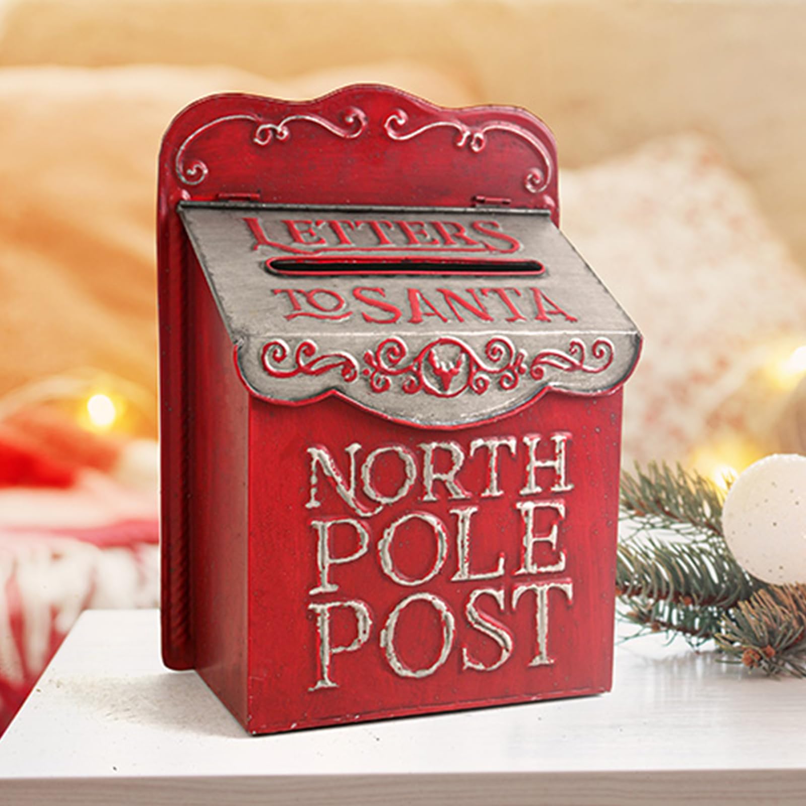 Letters to Santa Mailbox Vintage Mailbox Wall Mount Mailboxes for Outside North Pole Post Vintage Mailbox Red Mailbox Decoration Christmas Farmhouse Decor