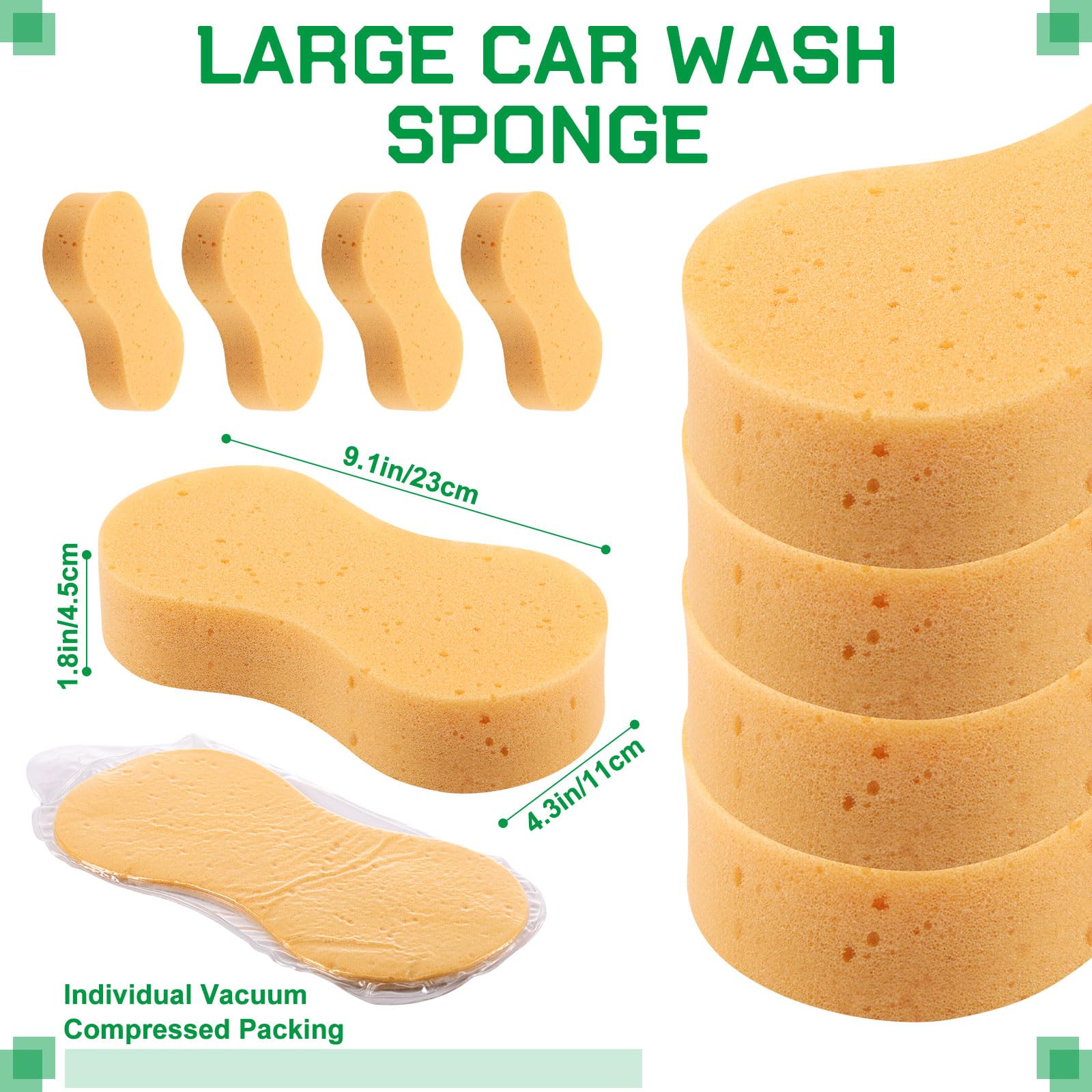 Vesici Confezione da 24 spugne grandi per il lavaggio dell'auto, giganti, per la pulizia dell'auto, per auto, barca, kayak, cucina, con imballaggio singolo sottovuoto (giallo terroso)