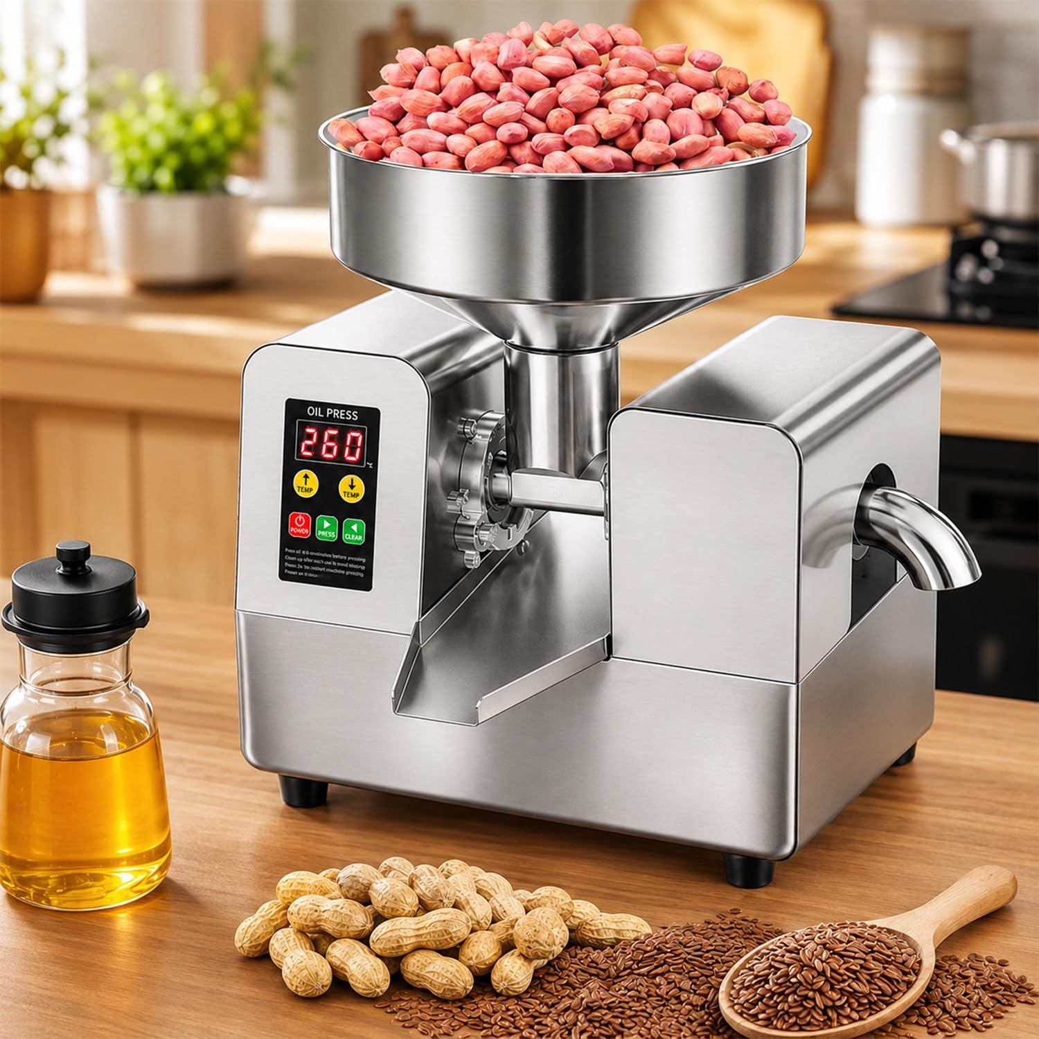 Pressa per Olio, Oil Press, Macchina per Olio, Spremi Olive, Frantoio Olive | Pannello Di Controllo, Regolabile 40–300°C, 5-9 Kg/H, Pressatura A Caldo E A Freddo, Acciaio Inossidabile, Per Semi Oleosi