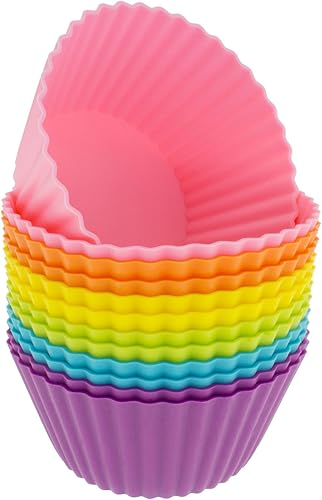 Miniatura 14 de Freshware Paquete de 12 moldes de silicona para magdalenas, 3 pulgadas, reutilizables y antiadherentes para cupcakes, para fiestas, Halloween, Flor